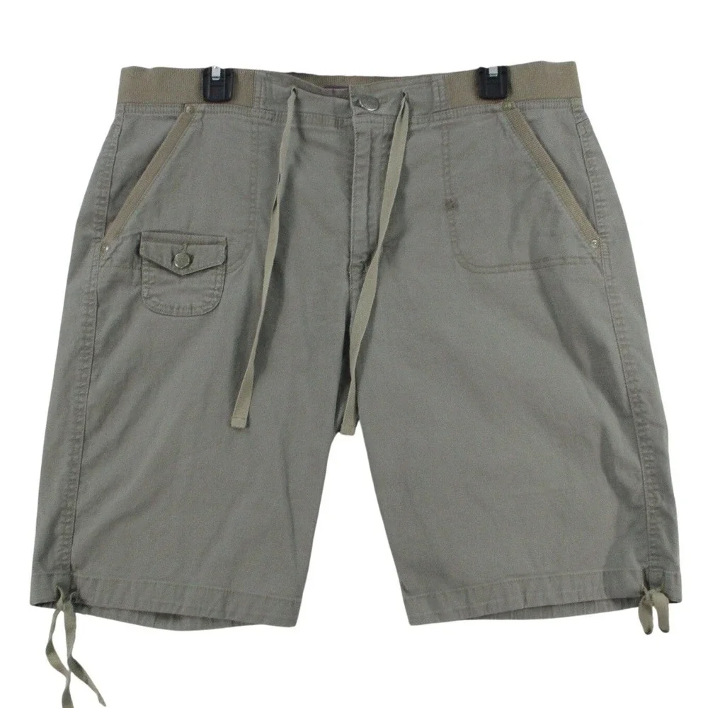 Gloria Vanderbilt Womens Cargo Shorts Olive Green Drawstring Waist Size 14